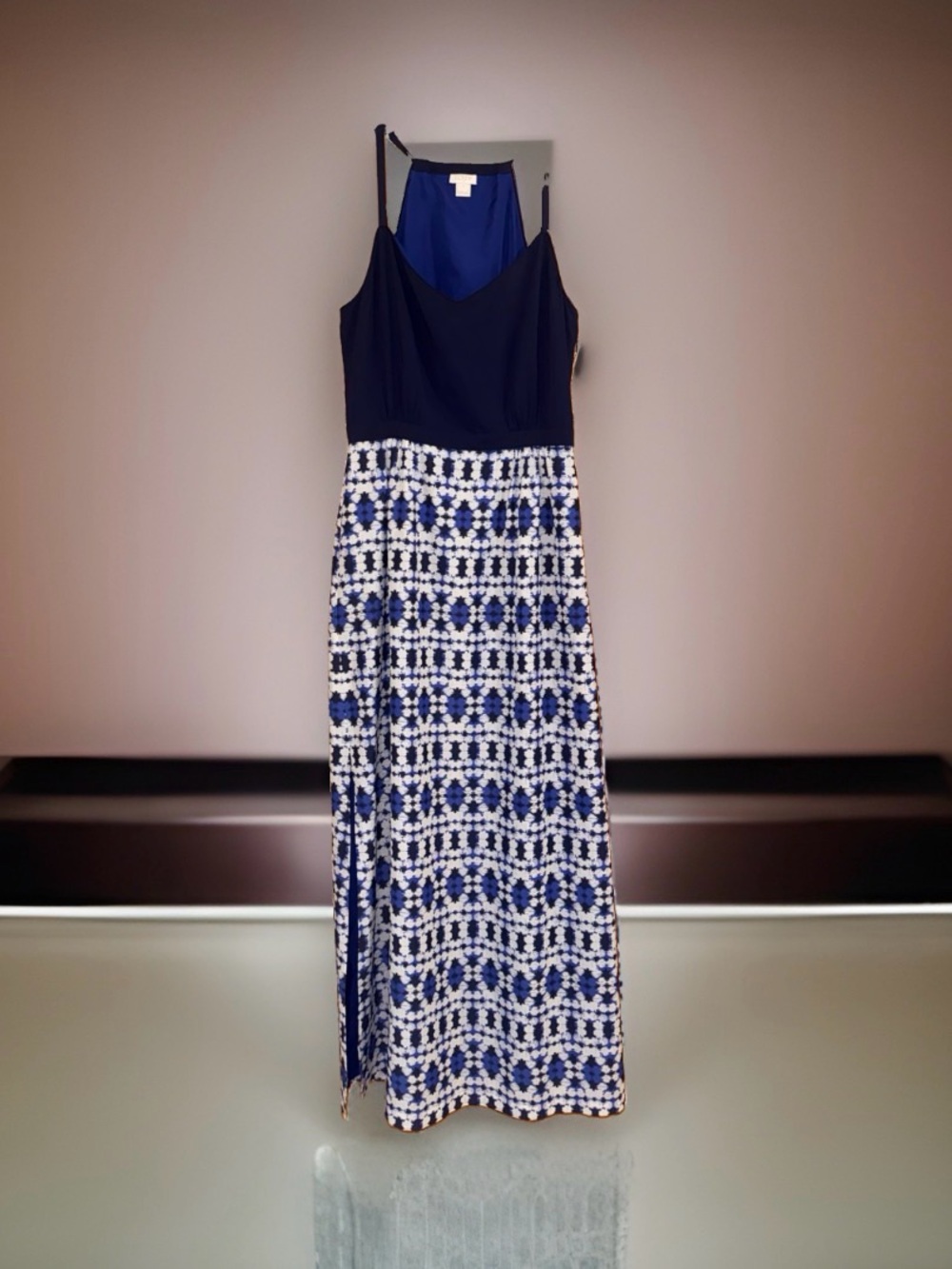 J. Crew Navy and White Patterned Maxi Dress-4-EC